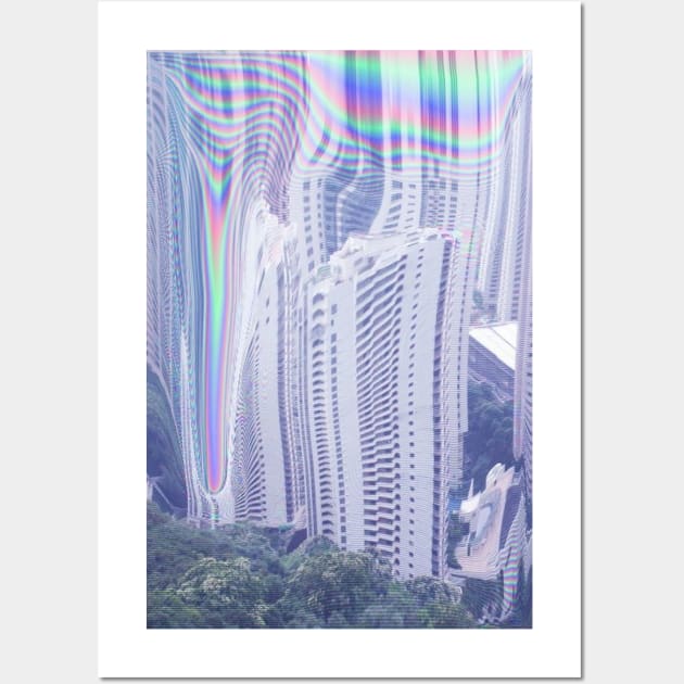 Vaporwave Holographic glitch buildings Wall Art by isarol